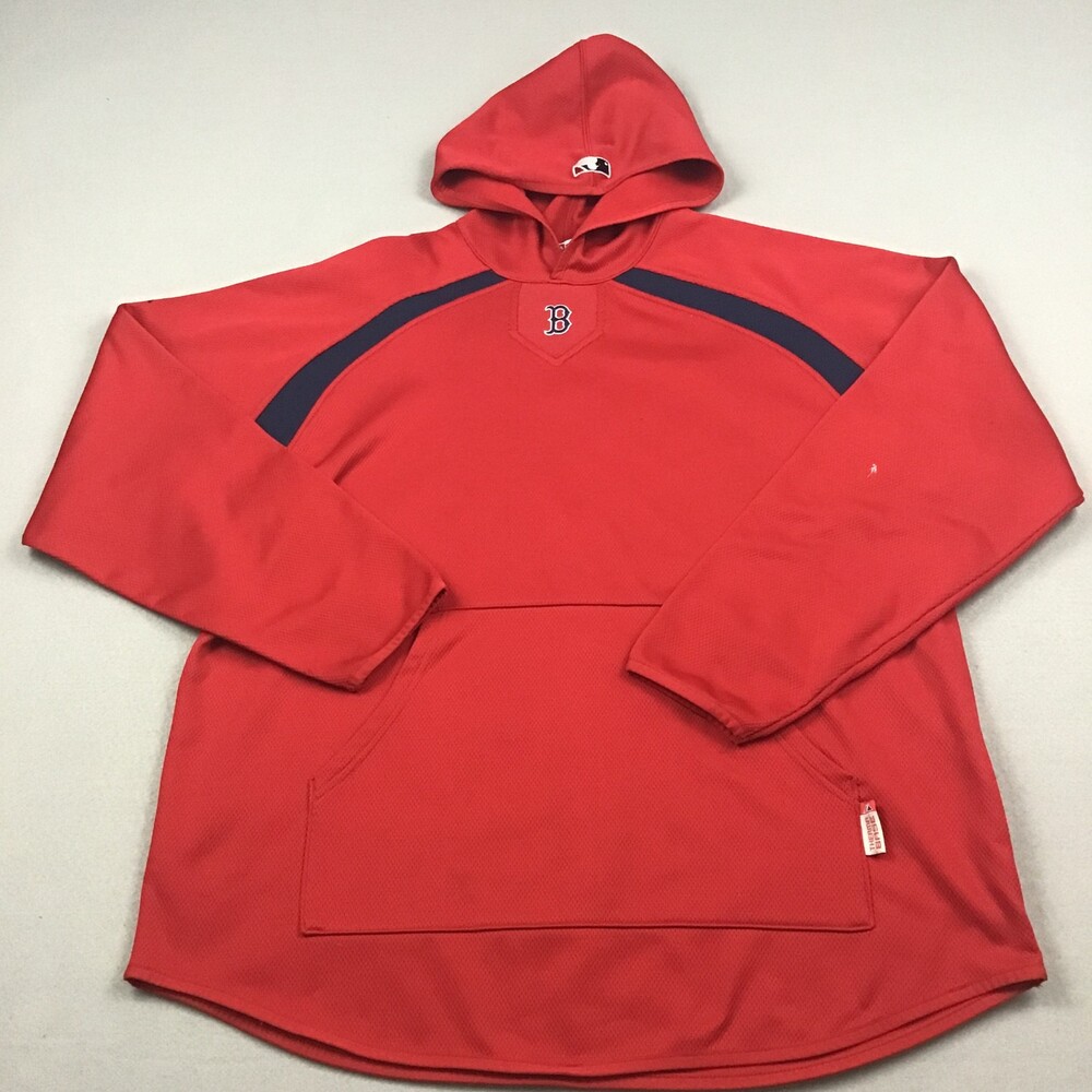 Boston Red Sox Hoodie Men Large Red Majestic Therma Base Batting Sweatshirt *